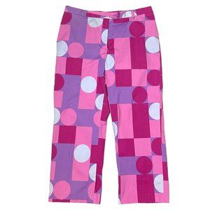 Vintage Esprit Womens 11 / 12 Pink Purple Geometric Stretch‎ Flat Front Pants